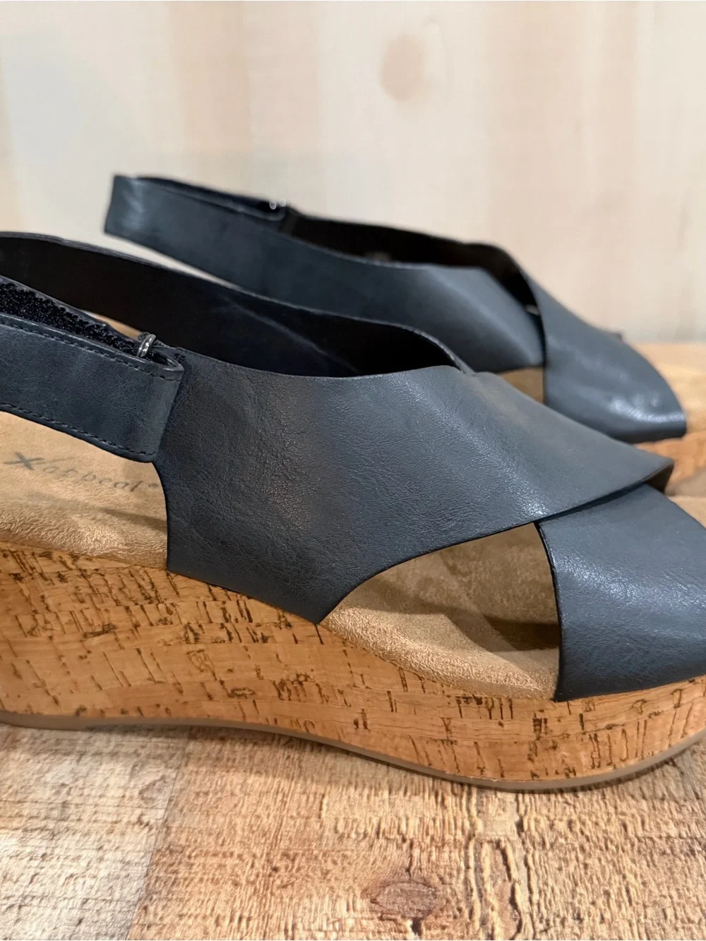 XAppeal Women's Black Cork Slingback Wedge Sandals Size 10 Medium